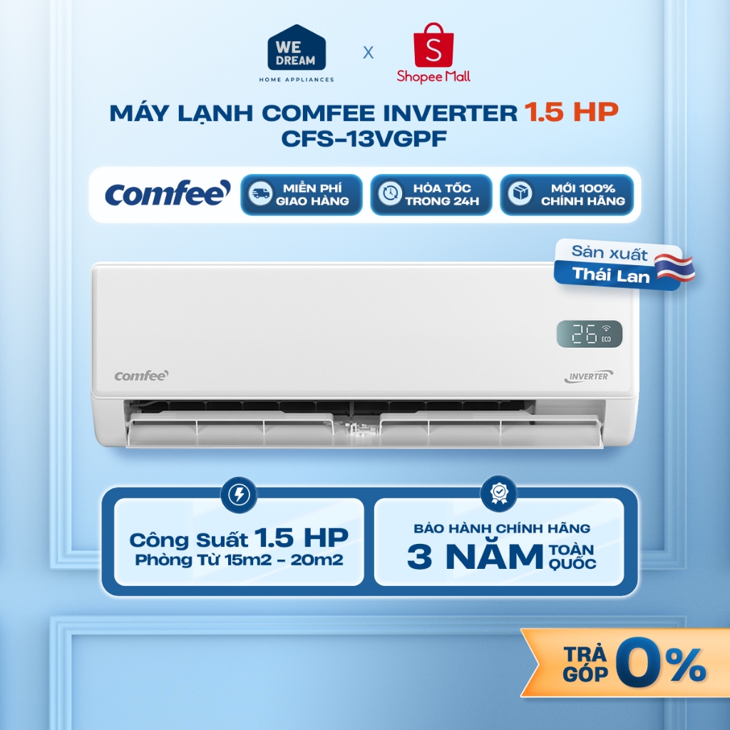 [MIỄN PHÍ GIAO HÀNG] CFS-13VGPF - Máy Lạnh Comfee Inverter 1.5 HP CFS-13VGPF - Chính Hãng, Hàng Mới
