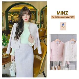  Áo Dạ Kim Sa Viền Tay MINZ STORE Mã 5075 Thiết Kế Cổ Tròn Phong Cách Dạo Phố 