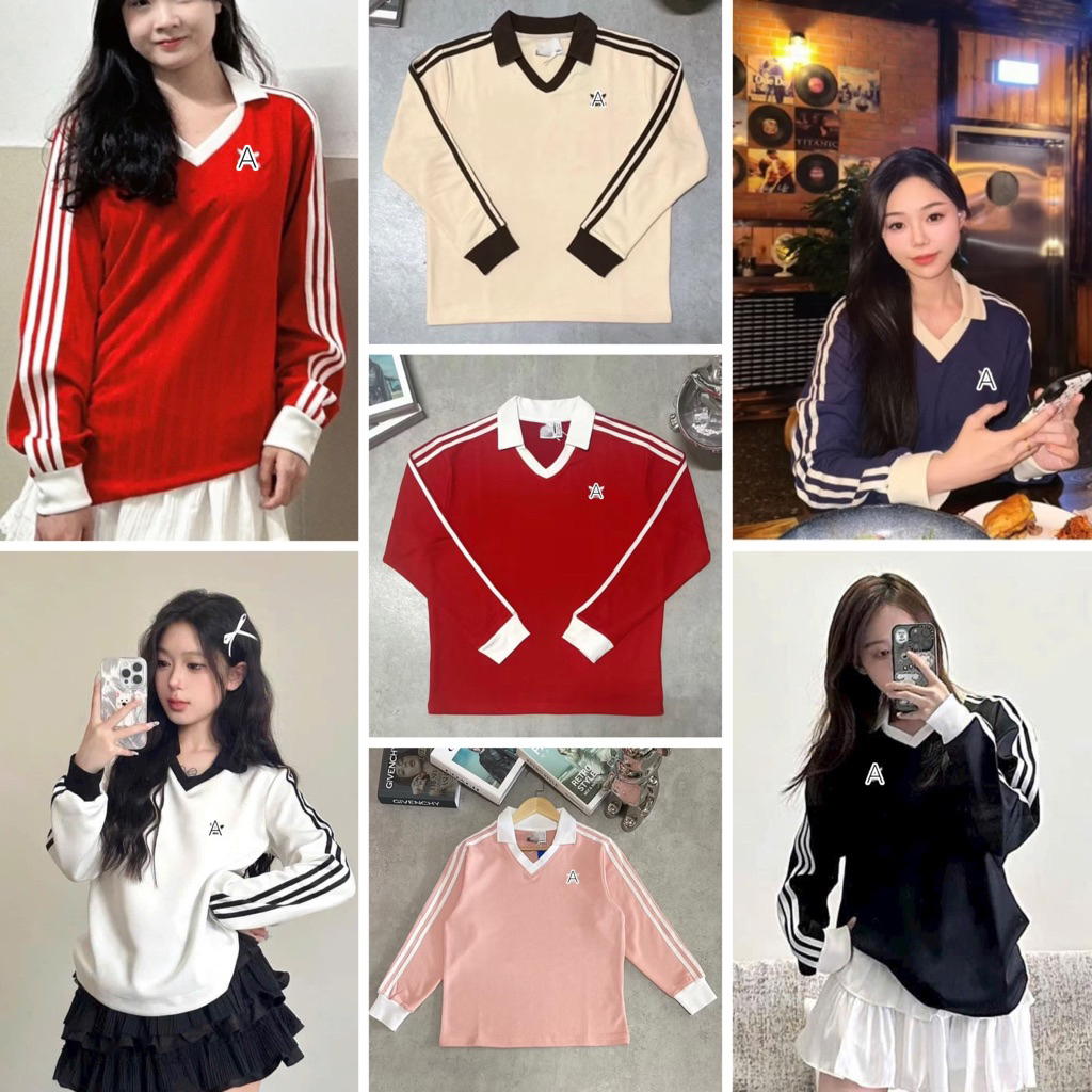 [ catsports_hangxuatdu ]Áo tay dài a. d. d.3 sọc có bâu logo thêu