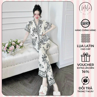  Đồ Bộ Pijama TAY NGẮN CỔ Y Đồ Ngủ Nữ Đồ Ngủ Xinh. Quần Dài Có Túi. Vải Lụa Latin Cao Cấp. 