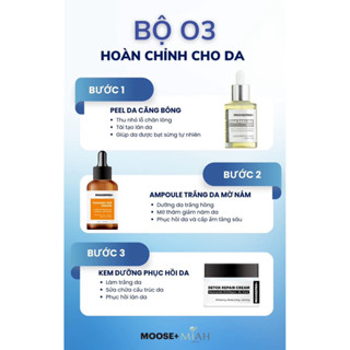  Combo peel da moosepro+ PHA peeling và serum nám moosepro+ tranexamic acid và kem dưỡng moosepro+ detox repair 