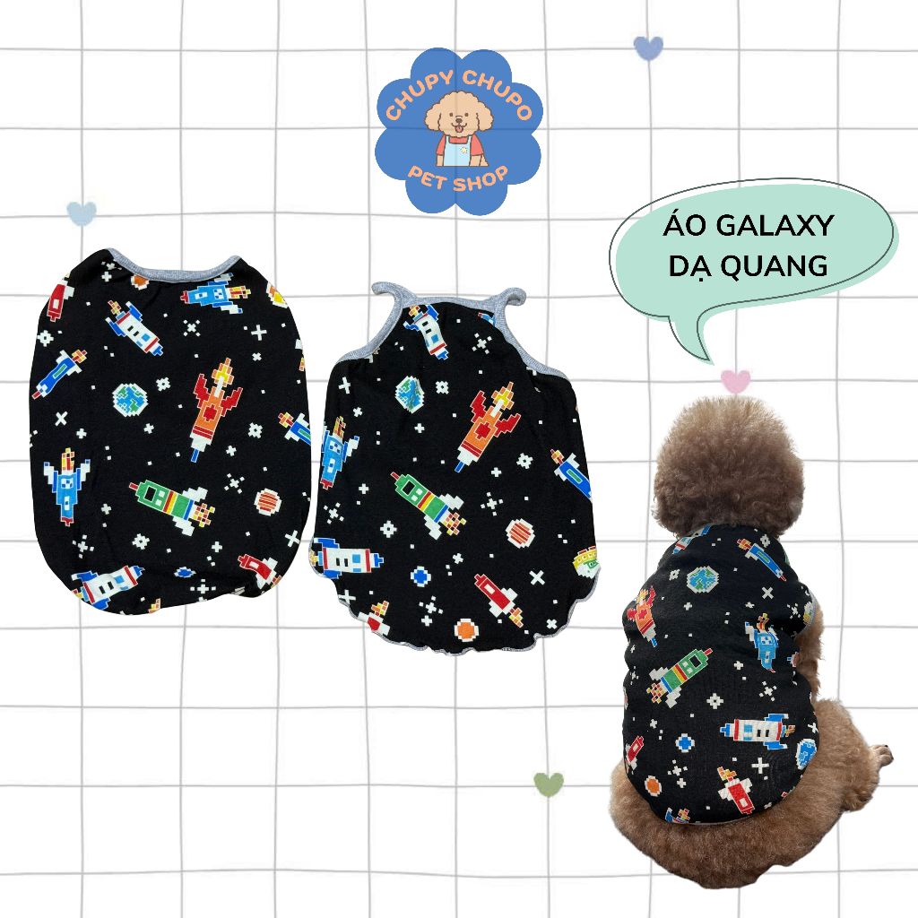 Áo Thun Ba Lỗ-Hai Dây Không Gian Vũ Trụ Ngân Hà-Dạ Quang "ÁO PHÁT SÁNG" Ban Đêm Cho Chó Mèo