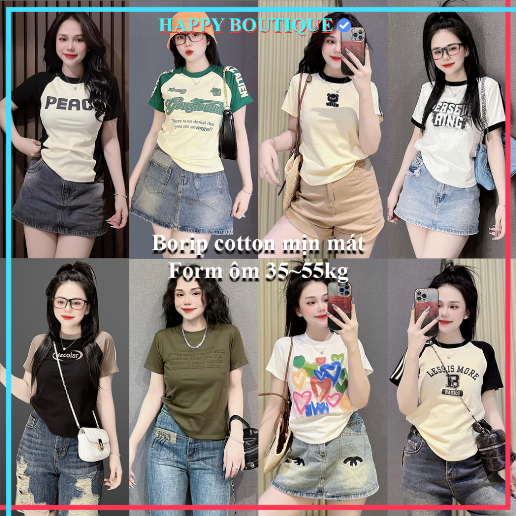 Áo Thun Ôm Nhiều Mẫu Borip Form Tôn Dáng, Từ 40kg đến 55kg, Chất Cotton Mềm mịn Co Dãn, Không Bó Sát