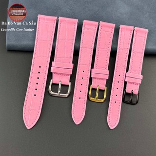 (Hồng-Phom mỏng) Dây đồng hồ TANK da bò thật dập vân cá sấu cao cấp nhiều size 10 12 13 14 15 16 17 18 19 20 21 22 24 mm