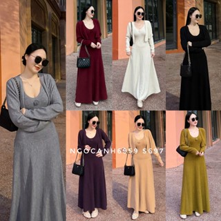  Ngocanh6959 SALE S697 Set len 2 món gồm áo cardigan và váy 2 dây len phong cách tiểu thư sang trọng Hàn Quốc 