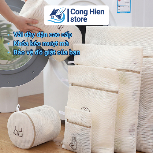 Set 6 túi lưới giặt quần áo đồ lót máy giặt 3 lớp có hình thêu phân loại đồ giặt có khoá tiện lợi cho mọi gia đình