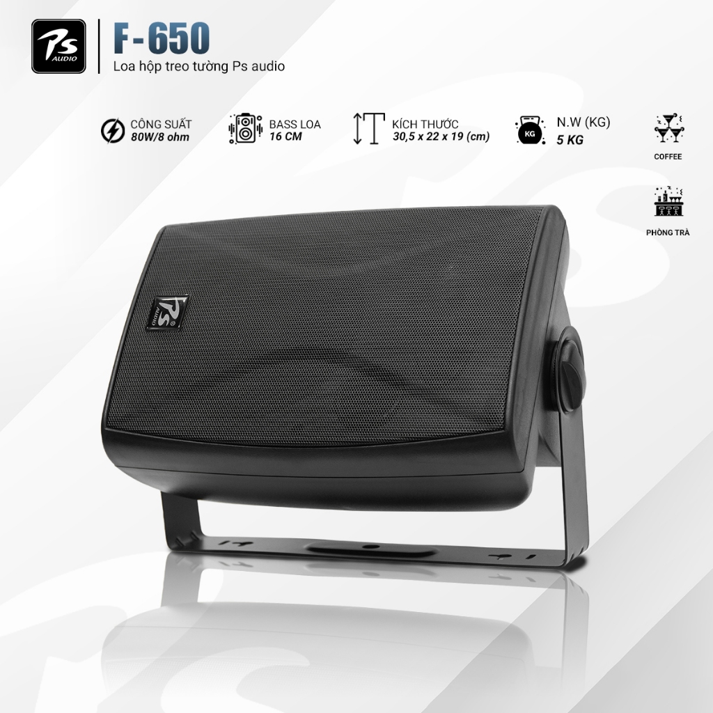 Đôi loa treo tường PS AUDIO F-650 màu đen công suất 80W