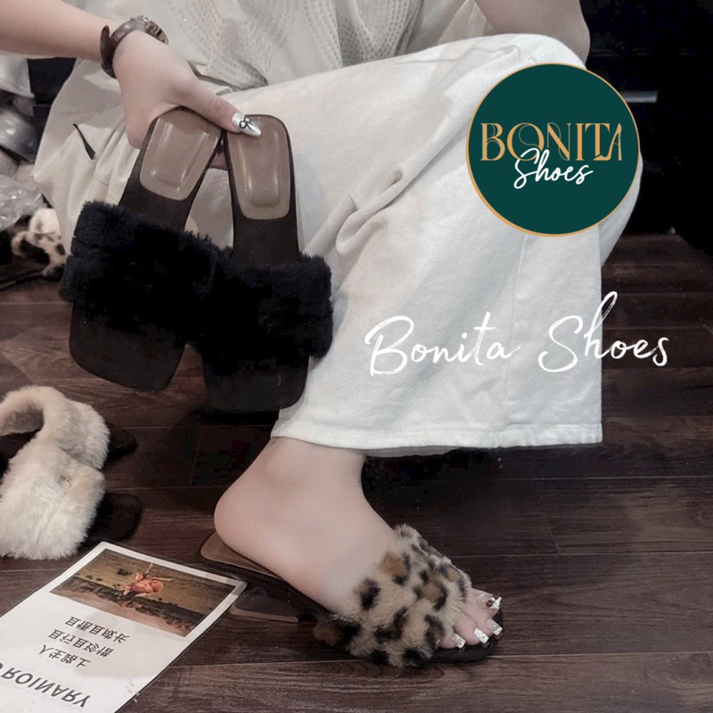 NS2 Guốc cao gót quai ngang lông mịn GÓT PHÁP - Bonita Shoes G292