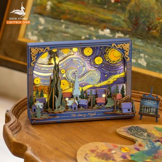  Robotime Tranh Gỗ 3D The Starry Night TH003 – Mô Hình Tranh Treo Tường Kiệt Tác Van Gogh Có Đèn LED 