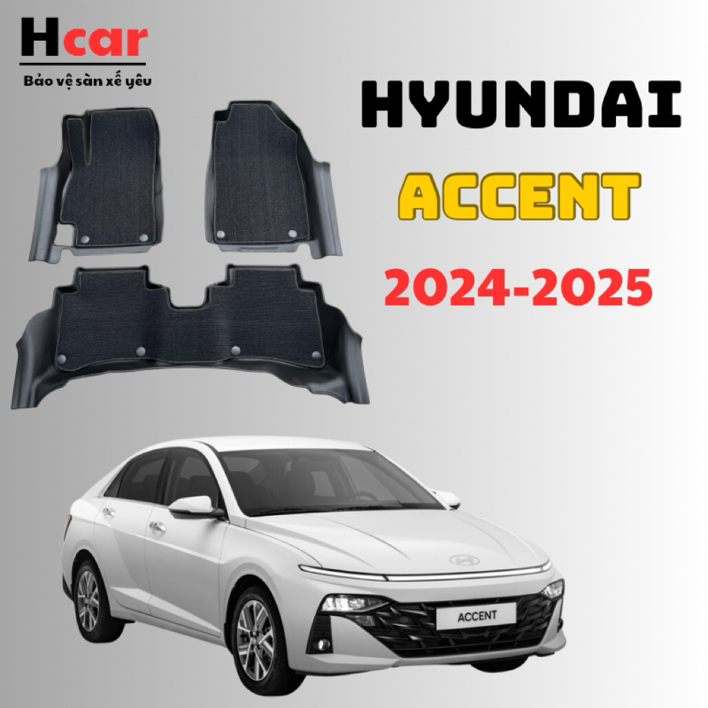 Thảm lót sàn ô tô Hyundai Accent 2024–2025 chất liệu TPV đúc nguyên khối tràn viền (3 tấm/bộ)