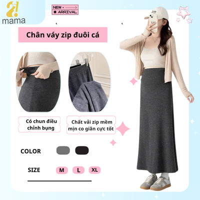 Chân Váy Bầu Đuôi Cá 2MAMA Dáng Dài ,Chất Zip Mềm Mịn Co Gĩan , Có Chun Chỉnh Bụng