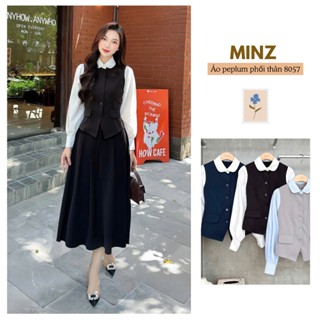 Áo Peplum Phối Thân MINZ STORE Mã 8057, Thiết Kế Cổ Sen Phong Cách Công sở
