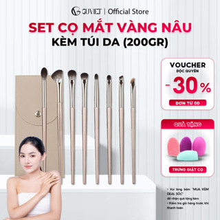 Bộ cọ trang điểm mắt GUVIET màu vàng nâu gồm 8 cọ kèm theo túi da đựng