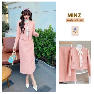  Áo Dạ 2 Túi MINZ STORE Mã 2610 Thiết Kế Cổ Tròn Phong Cách Công sở Hàn Quốc 
