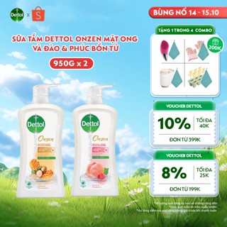 Combo 2 Chai Sữa Tắm Dettol Onzen Mật Ong Kháng Khuẩn Dưỡng Thể và Dưỡng Da Đào & Phúc Bồn Tử (950G/Chai)