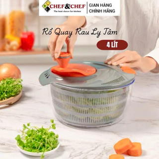Rổ Quay Rau Ly Tâm CHEF&CHEF 4L, Rổ Vắt Rau Sống Xoay Tay, Vắt Kiệt Nước, Dụng Cụ Vẩy Rau Tiện Lợi Cho Nhà Bếp