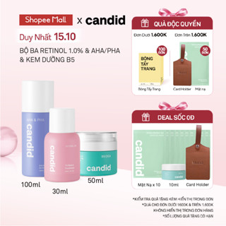 Bộ Ba Hỗ Trợ Cải Thiện Và Phục Hồi Da Candid Retinol 1.0% 30ml & Kem Dưỡng B5 Cica 50ml & AHA/PHA 100ml