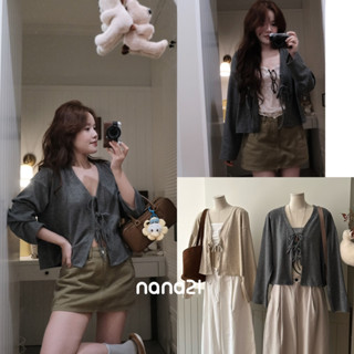    Tặng kèm quây   Áo khoác cardigan nỉ tăm buộc nơ A2999 Nana21 Nanastore21 Nữ Woman 