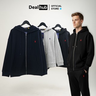  Áo Khoác Hoodie-Zip Ralph Lauren Chất Nhung Tăm Double-Knit Hoodie Dây Kéo Kim Loại Thêu Ngựa Form Châu Âu Oversize 