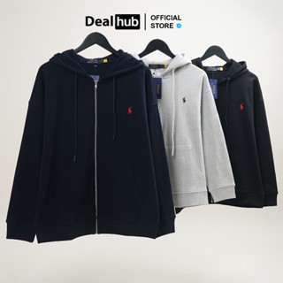 Áo Khoác Hoodie-Zip Ralph Lauren Thêu Ngựa Double-Knit Chất Nhung Tăm Form Châu Âu Oversize