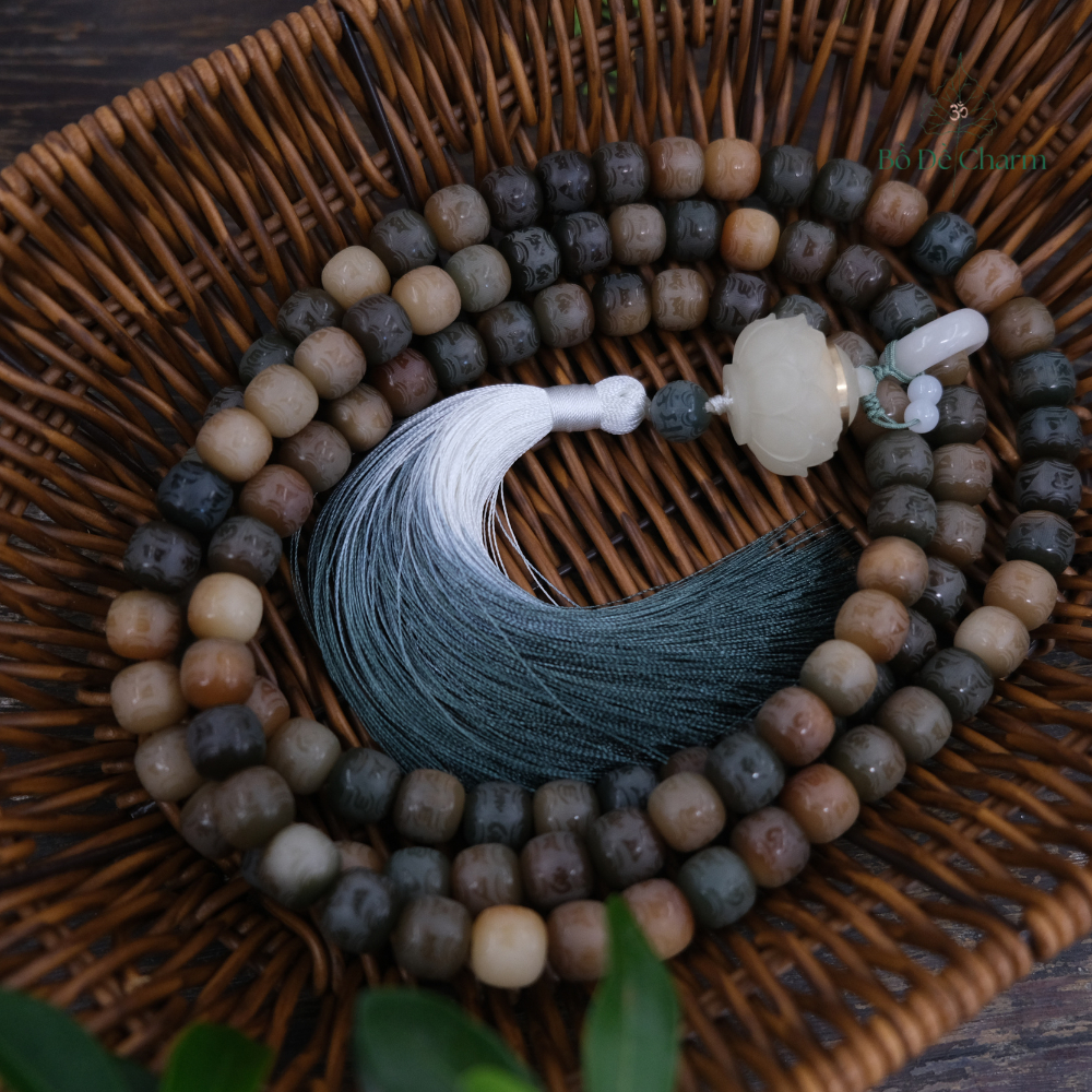 Chuỗi 108 hạt Bồ Đề tự nhiên 100% khắc Omani| Bồ Đề Charm| Chuỗi 54 hạt, 108 hạt màu xanh lục phong 