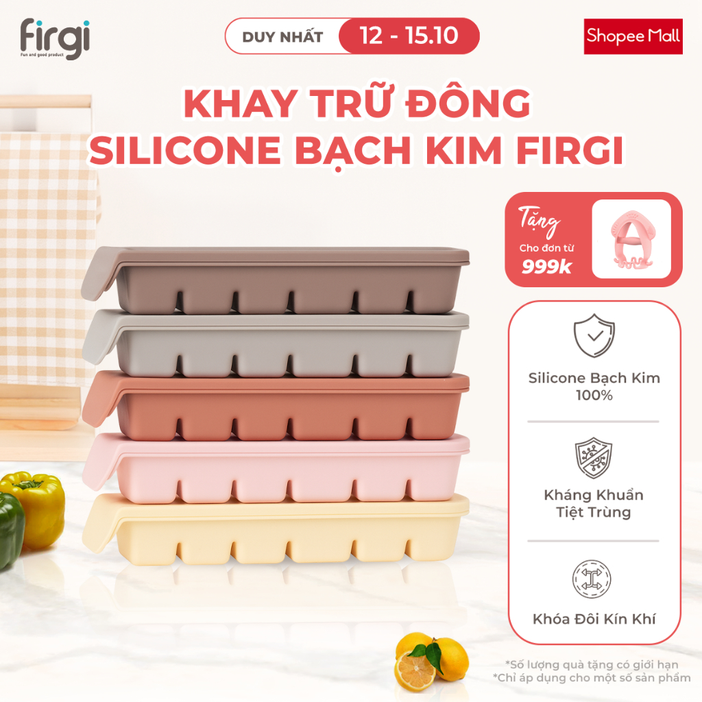 Khay Trữ Đông Đồ Ăn Dặm Cho Bé Platinum Silicone Firgi Hàn Quốc Đa Năng Có Nắp Đậy Kín Khí