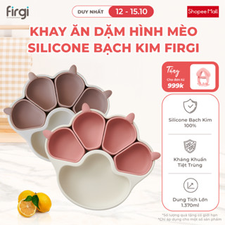Khay Ăn Dặm Platinum Silicone Firgi Hàn Quốc Hình Mèo Chia Ngăn Có Đế Hít Chống Đổ Cho Bé Ăn Dặm