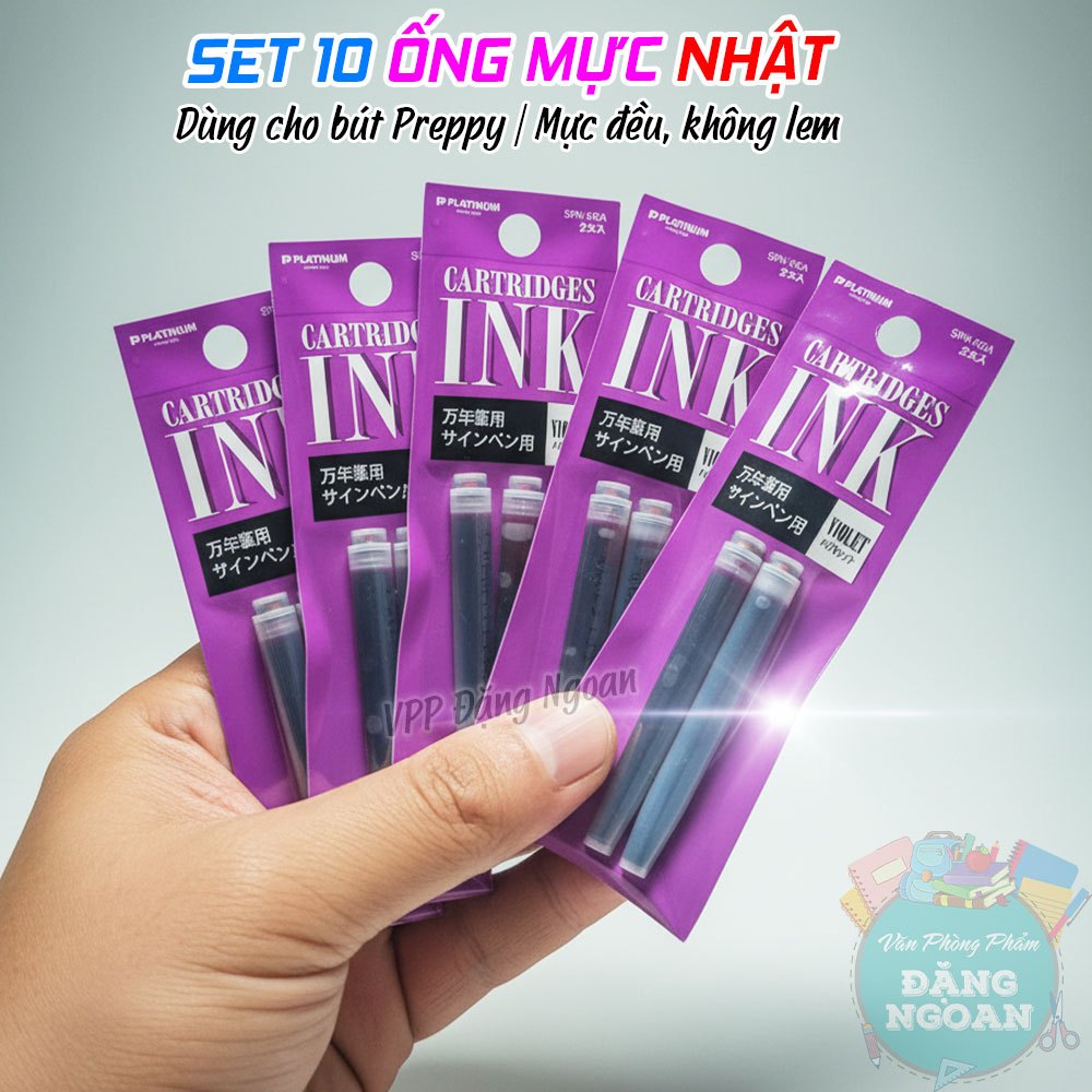 Sét 10 Ống Mực Tím Nhật Platinum SPN-100A - Mực Tươi Sáng, Dễ Dùng Cho Bút Preppy - VPP Đặng Ngoan