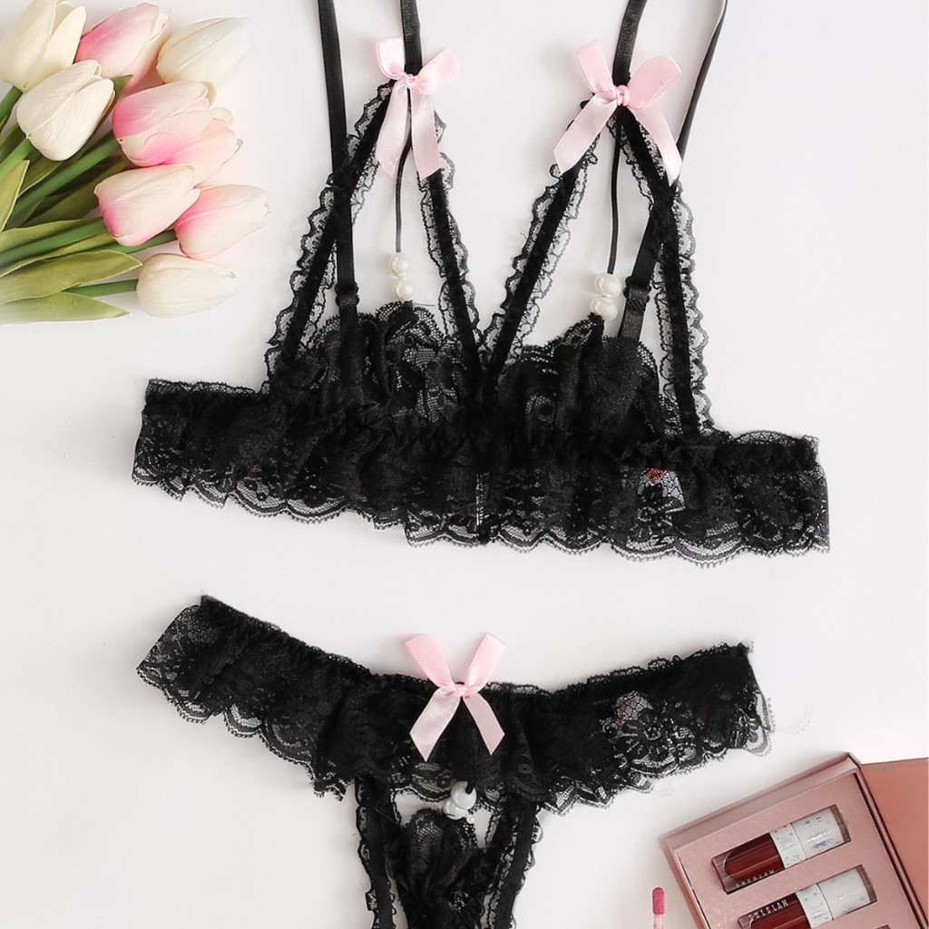 Bộ đồ lót ren 2 mảnh đính chuỗi hạt siêu sexy 1010