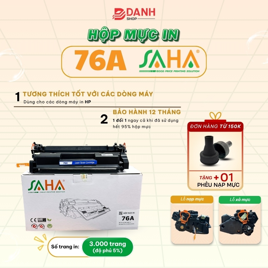 HỘP MỰC IN SAHA 76A (NO CHIP) /  Dùng cho máy in: HP Laser Pro M404D, M404DN, M404N,..