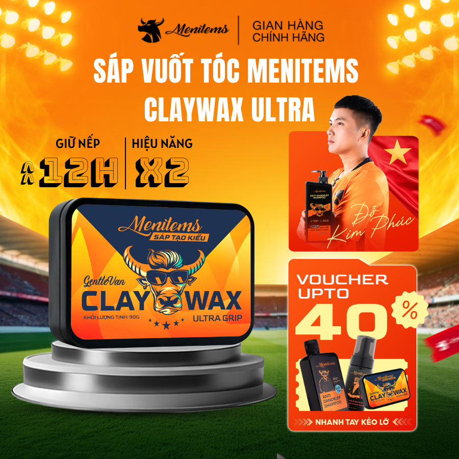 Sáp vuốt tóc Menitems Clay Wax Ultra Grip, Sáp vi tinh thể hiệu năng cao, giữ nếp 12H không bết dính, hương nước hoa|90G