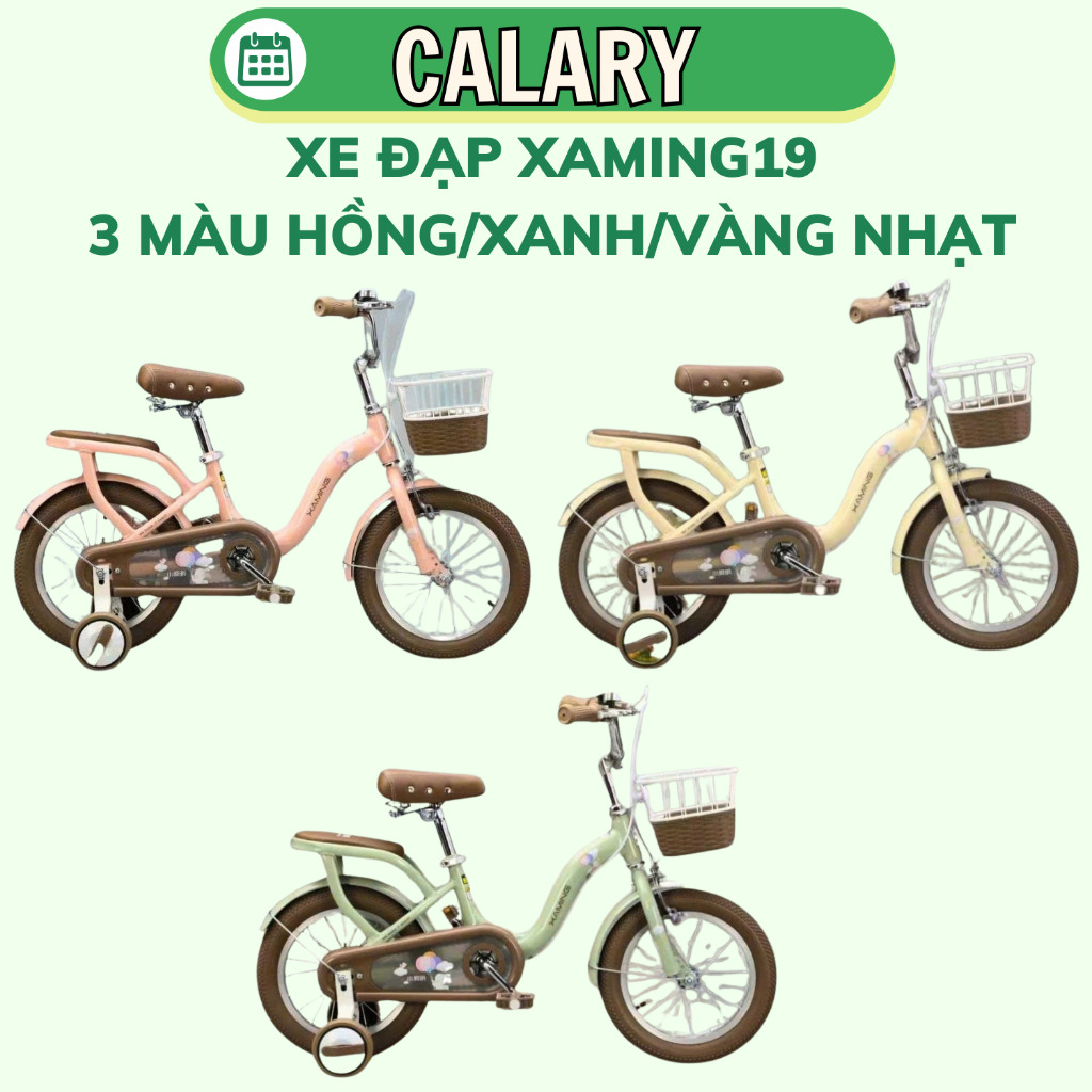 Xe Đạp Xaming 19 ,Xe Đạp Trẻ Em Có Giỏ Chính Hãng  Centosy Có Chân Chống Có Bánh Phụ 3 Màu Hồng/Xanh/Vàng Nhạt