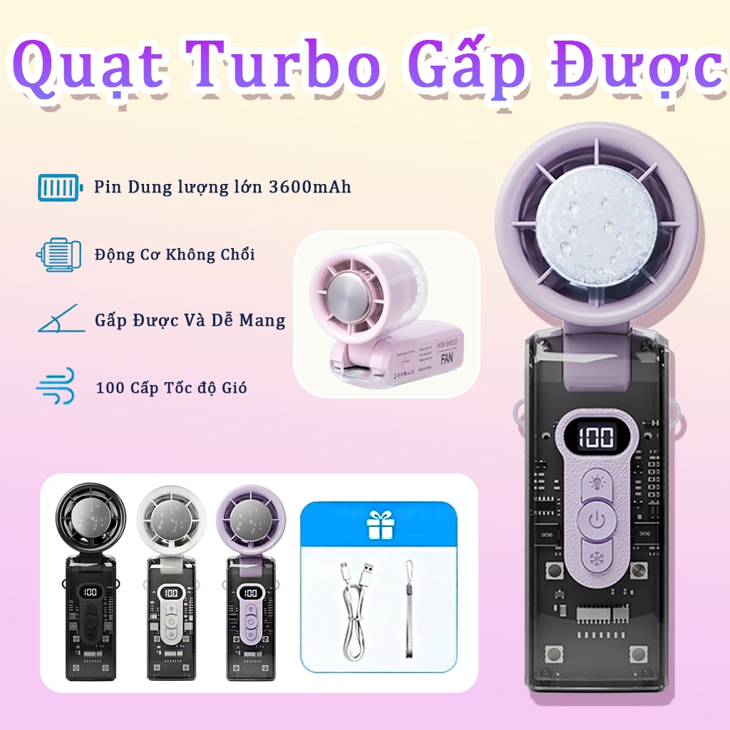 Quạt Cầm Tay chiếu sáng 4000mah Quạt Tích Điện gấp 3 trong 1 Làm Mát Nhanh  Quạt  Mini cầm tay tiện 