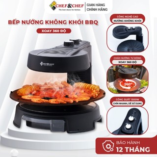 Bếp Nướng Điện Không Khói Xoay 360 Độ CHEF & CHEF, Công Suất Cao 1800W, Chảo Nướng Xoay Tự Động, Chín Đều