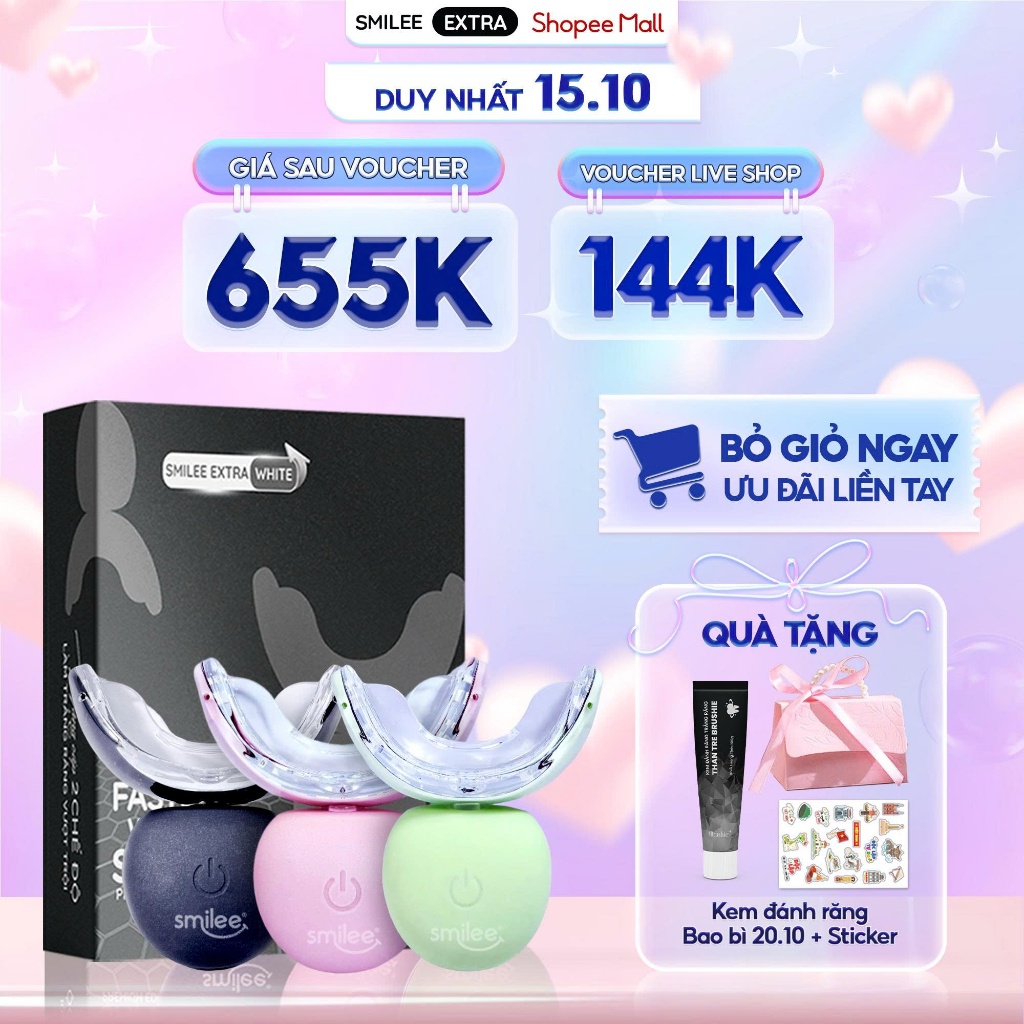 [GIÁ 703K LIVE ACCESSTRADE] Bộ Kit Trắng Răng Smilee Extra, làm trắng răng tại nhà Phiên Bản Nâng Cấp Làm Trắng Nha