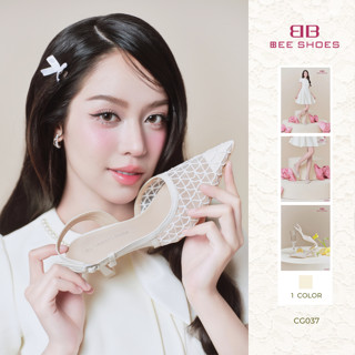 (BST Trạm "Dịu-Êm") Giày cao gót nữ BEESHOES mũi nhọn đế nhọn cao 7 phân sẵn màu kem - đen CG037