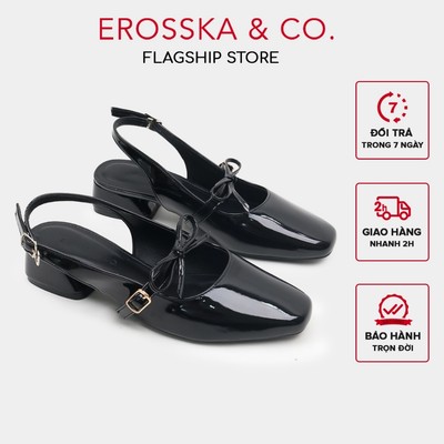 Erosska - Giày cao gót nữ lolita, quai ngang thắt nơ màu đen cao 4cm - EL037
