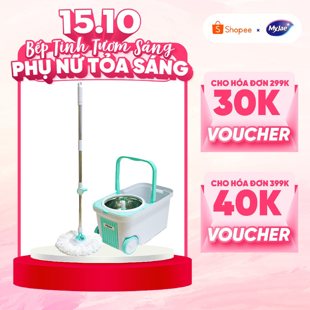 [MyJae x PewPew Live 14.10]Cây lau nhà xoay siêu tốc MyJae Đài Loan kèm thùng xoay 360 độ thông minh lau sạch