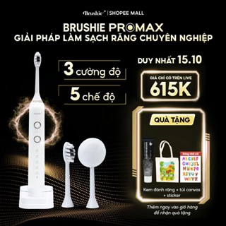 [GIÁ 635K TẠI LIVE SHOP] Bàn Chải Điện Brushie Promax, 15 Chế Độ Làm Sạch, Tích Hợp Đầu Rửa Mặt, Công Nghệ Sóng Âm