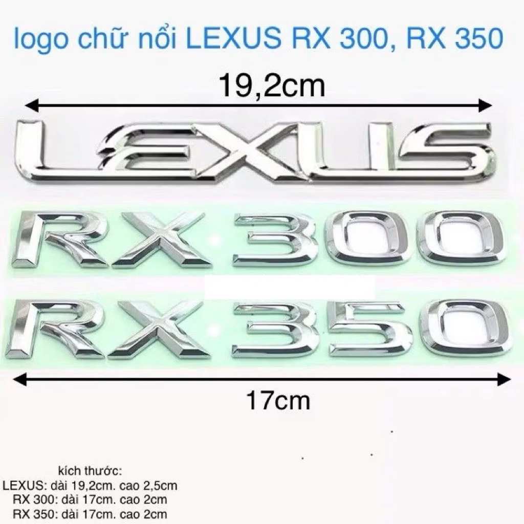 logo chữ nổi LEXUS RX300, RX350, LX570, LX470 dán thân xe