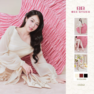 (BST Trạm "Dịu-Êm") Giày cao gót nữ BEESHOES hở gót mũi nhọn đế nhọn cao 7 phân sẵn màu kem - đen - đỏ CG042 (Form 1.5)
