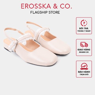   EROSSKA  - Giày búp bê nữ lolita mũi tròn phối dây quai nhún hở gót màu kem cao 2cm - EL102 