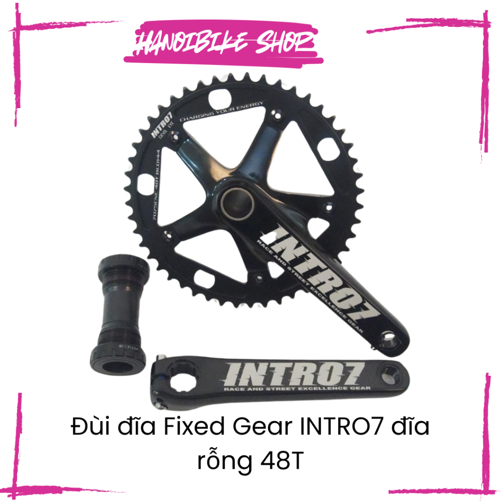 Đùi đĩa Fixed Gear INTRO7 đĩa rỗng 48T kèm BB 165mm