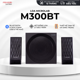 Loa Vi Tính Bluetooth Bass Mạnh MICROLAB M300BT 2.1, 38W, (AUX/USB/Thẻ SD/FM) - Hàng Chính Hãng