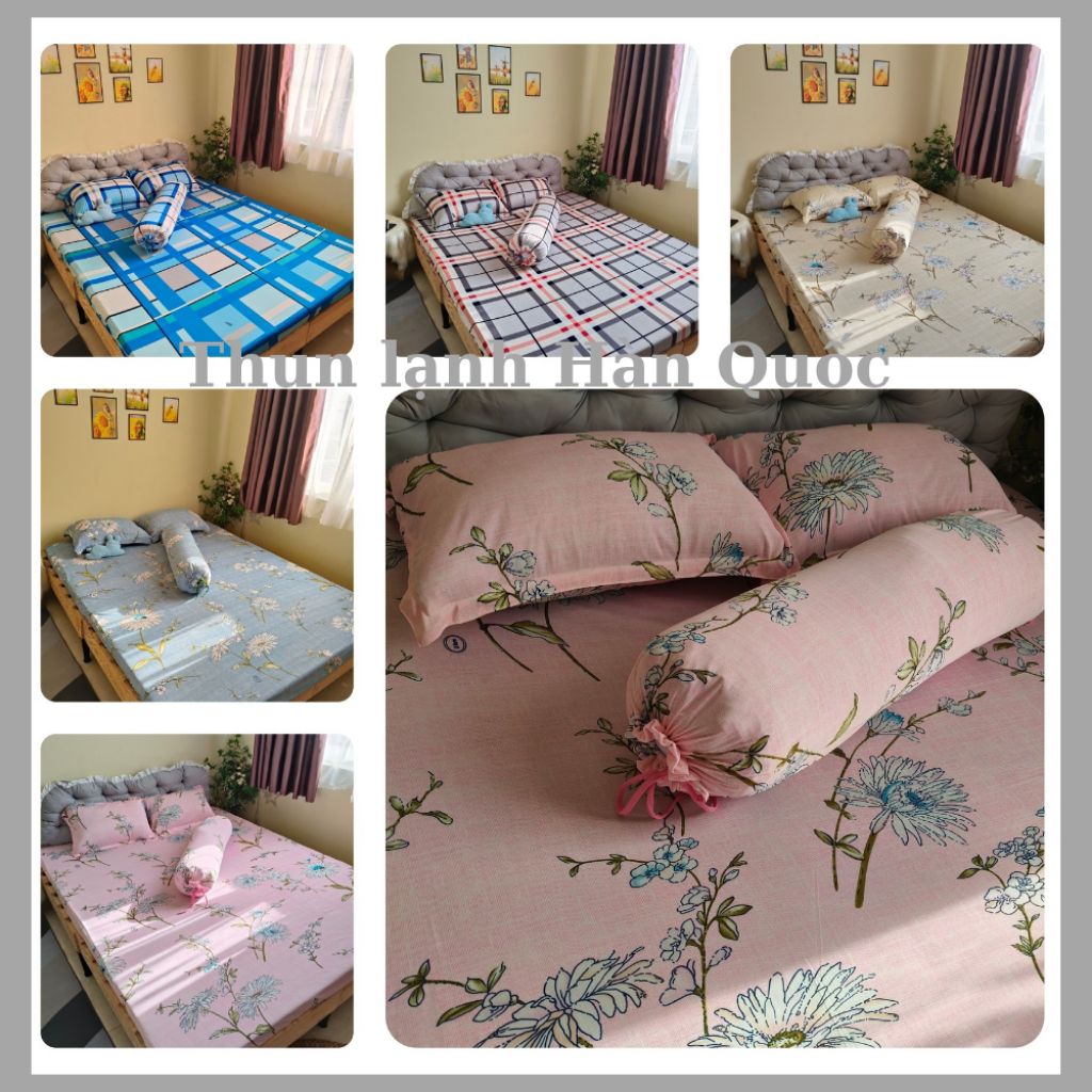 Bộ ga giường 4 món thun hoạ tiết, ga thun lạnh hàn quoc bô ga thun lanh .gra chãi giường , set ga th