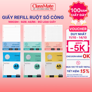 [Tặng 1 Quà Đơn 0K] 200 Trang Ruột Sổ Còng 100GSM Giấy Refill Classmate A5 B5, Giấy Sổ Còng Kẻ Ngang Caro DotGrid