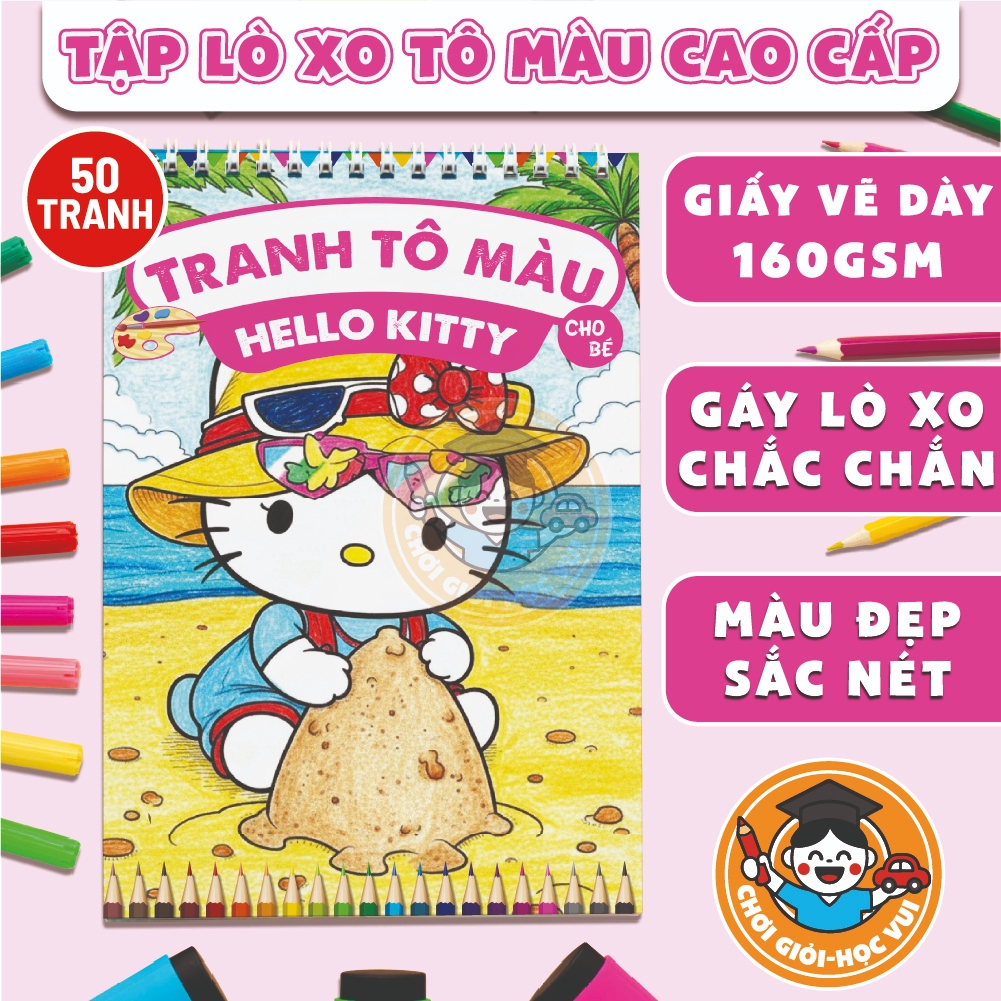 [HELLO KITTY] Combo 50 Tranh Tô Màu Hello Kitty Giấy Chất Lượng Cao, In Sắc Nét An Toàn Bé 3 Tuổi