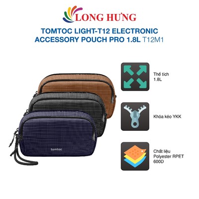 Túi đựng phụ kiện Tomtoc Light-T12 Electronic Accessory Pouch Pro 1.8L T12M1 - Hàng chính hãng