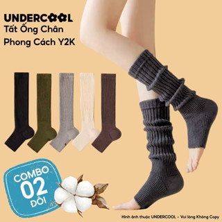 Combo 2 Đôi Tất ống Chân Nữ Phong Cách Y2K Lolita Hàn Quốc UNDERCOOL Tất Nhún Dài Giữ Ấm, tất chân dệt kim CB - TC102
