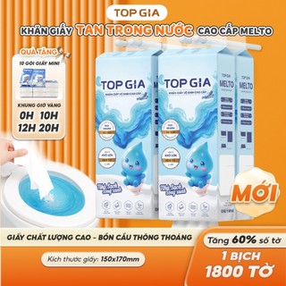  Khăn giấy vệ sinh tan trong nước melto Topgia thùng 6 bịch an toàn cho da 1800 tờ 4 lớp 